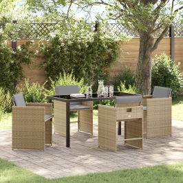 Conjunto de Comedor de Jardín  de 5 Piezas con Cojines Beige Poliratán