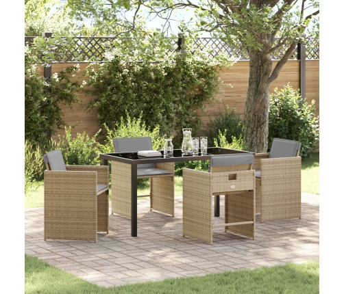 Conjunto de Comedor de Jardín  de 5 Piezas con Cojines Beige Poliratán