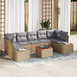 Juego de Sofás de Jardín de 8 Piezas con Cojines Beige Poliratán Acacia