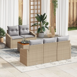 Juego de Sofá de Jardín de 6 Piezas con Cojines Beige Poliratán Acacia