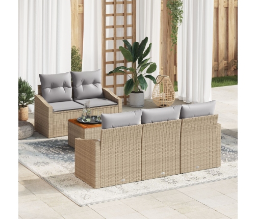 Juego de Sofá de Jardín de 6 Piezas con Cojines Beige Poliratán Acacia