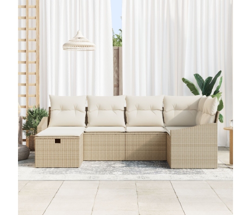 Conjunto de Sofá de Jardín de 6 Piezas con Cojines Beige de Ratán