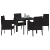 Set de Comedor de Jardín  de 5 Piezas con Cojines Negro Ratán Poliéster