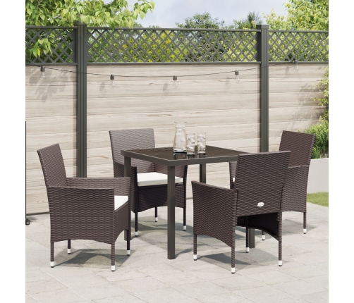 Juego de Comedor Jardín  5 Piezas Marrón Ratán Poliéster