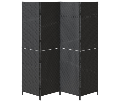 Divisor de ambientes  de 4 paneles plegable negro 195x180 cm de poli ratán