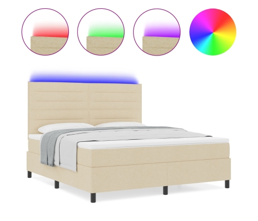Cama con base de muelles con colchón y LED Crema 140x200 cm Tela