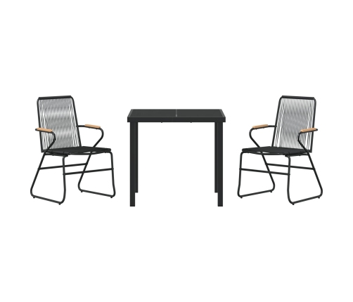 Conjunto de Comedor de Jardín  de 3 Piezas Negro Rattan de PVC