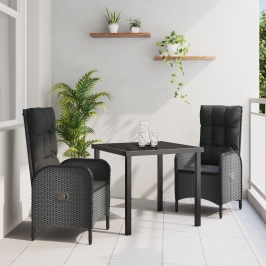 Set de Comedor de Jardín  de 3 Piezas en Ratán Poliéster Negro