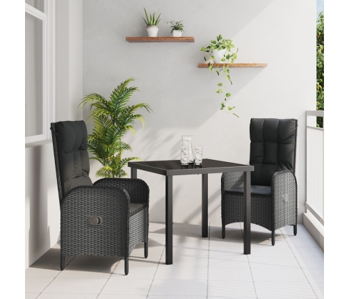 Set de Comedor de Jardín  de 3 Piezas en Ratán Poliéster Negro