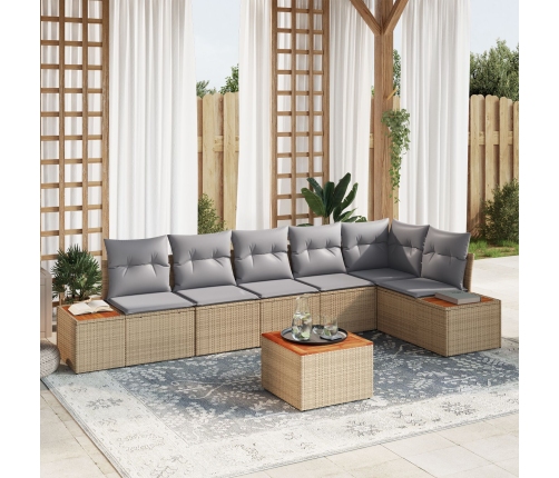 Conjunto de Sofá de Jardín de 7 Piezas con Cojines Beige Poliratán Acacia