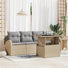 Conjunto de Sofás de Jardín de 5 Piezas con Cojines Beige de Ratán Poliéster