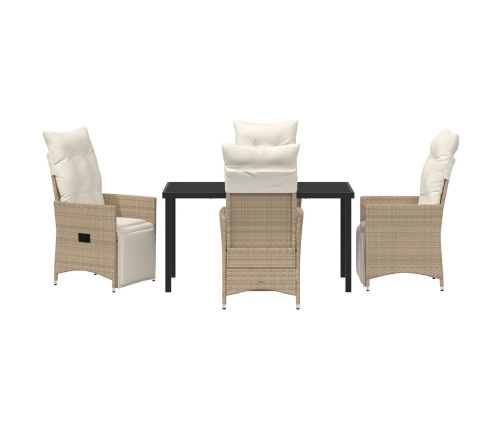 Set de Comedor de Jardín de 5 Piezas con Cojines Beige Poliratán