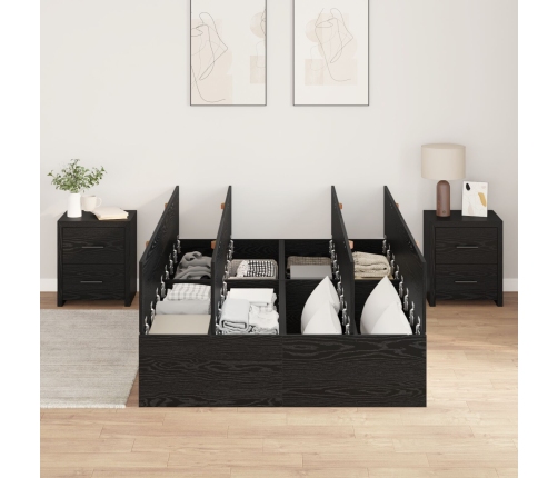 Cama  con Almacenamiento Roble Negro Madera Doble Estándar