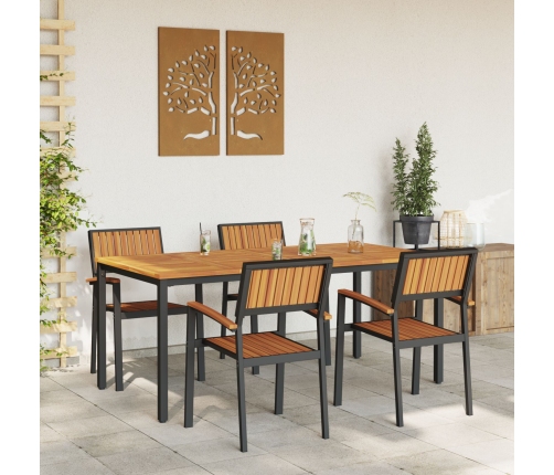 Conjunto de Comedor de Jardín de 5 Piezas Negro, Marrón Metal, Madera