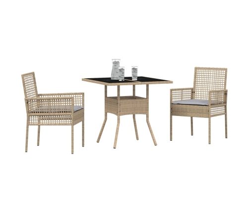 Conjunto de Comedor de Jardín  de 3 Piezas Beige de Ratán Sintético