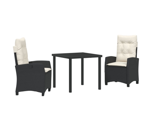 Conjunto de Comedor de Jardín de 3 Piezas con Cojines Negro Poliratán