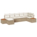 Conjunto de Sofá de Jardín de 7 Piezas con Cojines Beige Ratán Poliéster Acacia