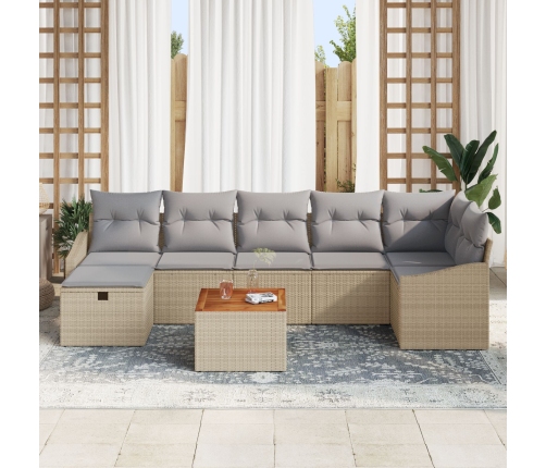 Conjunto de Sofás de Jardín  de 8 piezas con Cojines Beige Poliratán