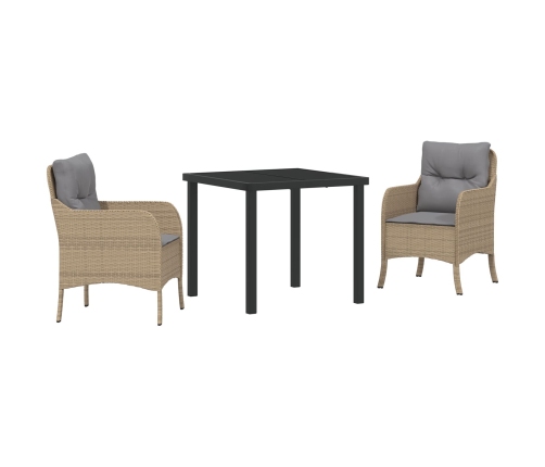 Conjunto de comedor de jardín  de 3 piezas con cojines Beige Poliratán