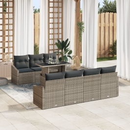 Conjunto de Sofá de Jardín de 8 Piezas con Cojines Gris Polirratán