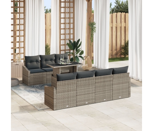 Conjunto de Sofá de Jardín de 8 Piezas con Cojines Gris Polirratán