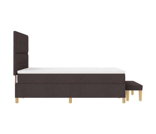 Cama box spring  con colchón y banco marrón oscuro 140x190 cm de tela