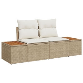 Conjunto de Sofá de Jardín de 9 Piezas con Cojines Beige Ratan