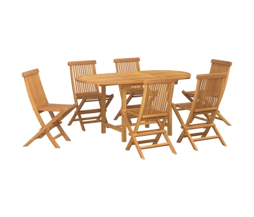 Conjunto de 7 Piezas de Comedor de Jardín de Madera Sólida de Teca