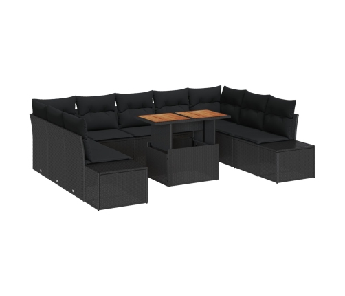 Set de Sofás de Jardín  Juego de 10 Negro Ratán, Aluminio