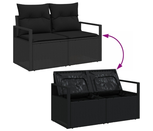 Set de Sofá de Jardín  de 13 Piezas con Cojines Negro Poliratán Acacia, Sofá de Jardín de 2 Plazas con Almacenamiento y Cojines Negro Poliratán, Set de Comedor de Jardín de 3 Piezas con Cojines Negro Poliratán Acacia