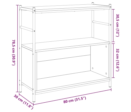 Cabinet de Libros  Negro Roble 80x30x78,5 cm Madera Ingenierada