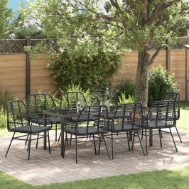 Juego de Comedor de Jardín de 9 Piezas con Cojines en Negro Poliratán
