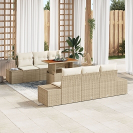 Conjunto de Sofá de Jardín  7 Piezas Beige, Crema Ratán, Tela