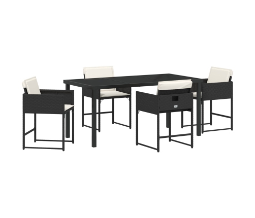 Juego de Comedor de Jardín de 5 Piezas con Cojines  Ratán Poliéster Negro