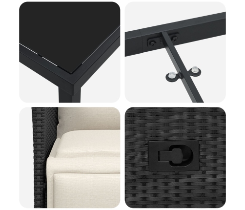 Set de Comedor de Jardín  de 7 Piezas con Cojines de Poliratán Negro