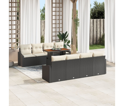 Conjunto de Comedor de Jardín de 9 Piezas con Cojines Rattan Negro Acacia