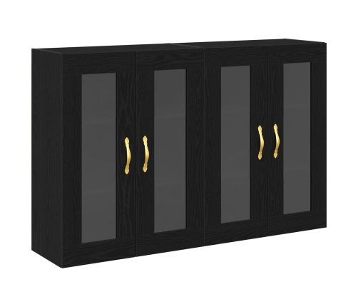Gabinete Montado en la Pared Set de 2 Roble Negro Madera, Vidrio