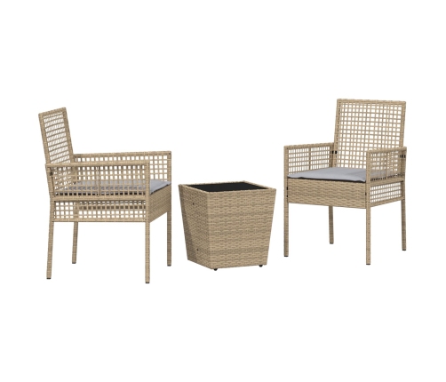 Conjunto de bistro de jardín de 3 piezas  con cojines Beige de polirratán