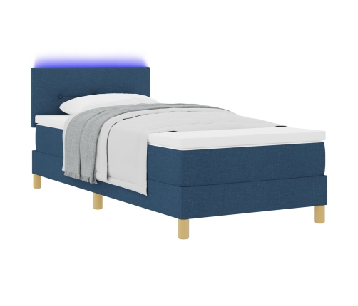 Cama Box Spring con Colchón y LED Azul 100x200 cm Tela