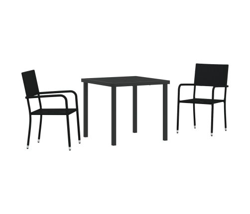 Set de comedor de jardín  de 3 piezas de ratán polimérico negro