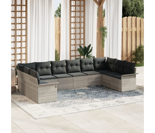 Set de Sofá Jardín  10 Piezas Cojines Gris Claro Poliratán