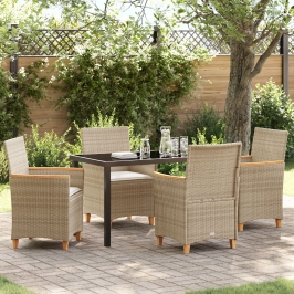 Conjunto de Comedor de Jardín  de 5 Piezas con Cojines Beige Poliratán
