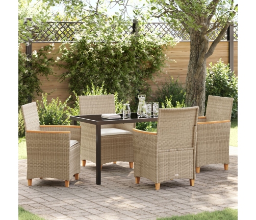 Conjunto de Comedor de Jardín  de 5 Piezas con Cojines Beige Poliratán