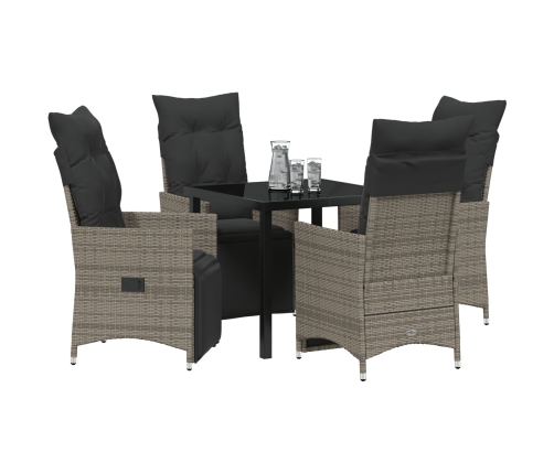 Set de Comedor de Jardín de 5 Piezas con Cojines Gris Polirratán