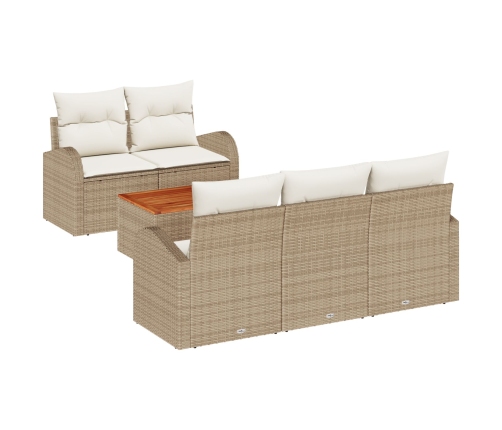 Conjunto de Sofá de 6 Piezas  con Cojines Beige Polirratán Acacia