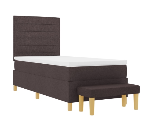 Cama con Sommier  con Colchón y Banco Marrón Oscuro 100x200 cm Tela