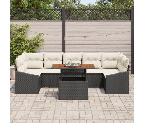 Juego de Comedor de Jardín de 8 Piezas con Cojines Ratán Negro Acacia