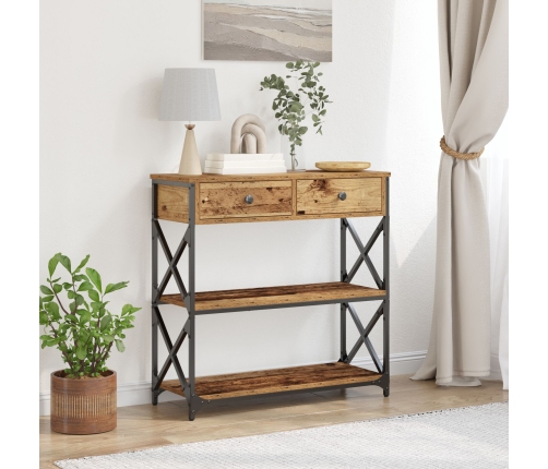 mesa consola de madera vieja 75x28x75 cm madera de ingeniería y acero