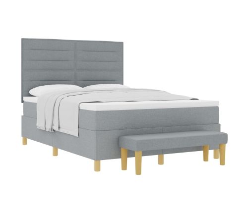 Cama con Canapé con Colchón y Banco Gris Claro 140x190 cm Tela