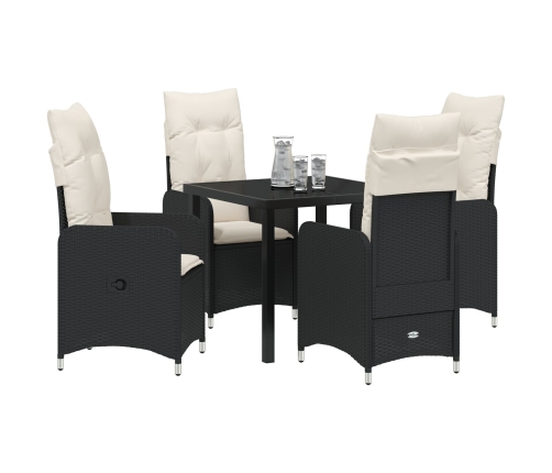 Set de Comedor de Jardín de 5 Piezas con Cojines Negras de Poliratán